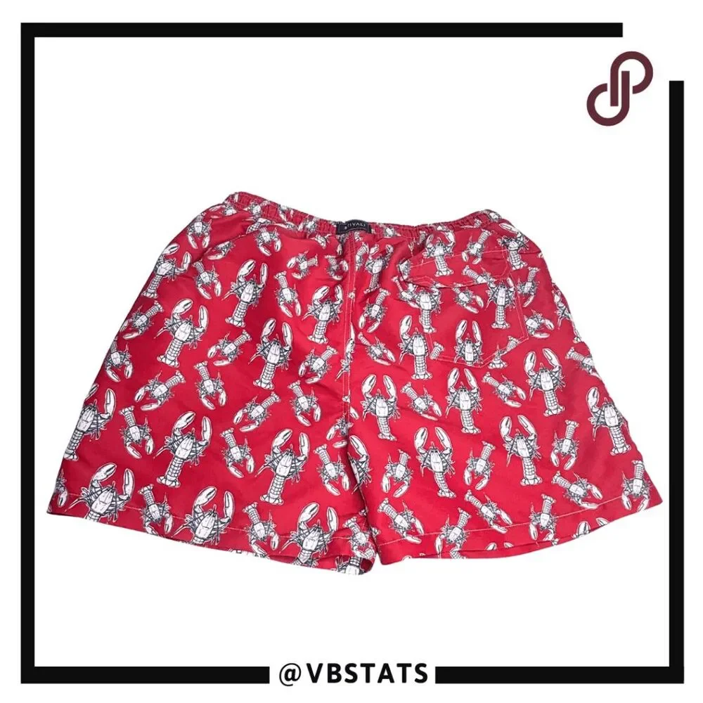Stivali Men's Lobster Print Drawstring Swim Trunks‎ Shorts Red White Size XXL